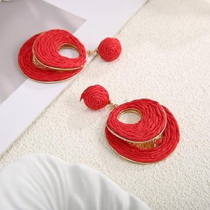 Pendientes de aro de rafia hechos a mano para mujer, joyería colgante Bohemia ligera, fiesta de moda, verano, Vacaciones en la playa, diseño de envoltura de paja ovalada - Product Image 5