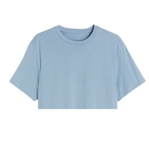 เสื้อยืดลำลองผู้ชายไซส์ใหญ่ คุณภาพสูง ปรับแต่งโลโก้ได้ สีน้ำเงินล้วน 220gsm ผ้าฝ้ายออร์แกนิค 100% ปักลาย - Product Image 3