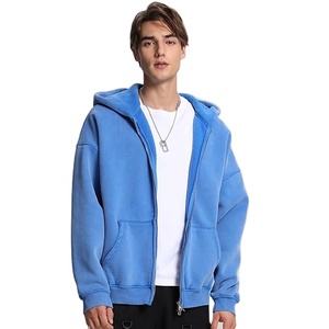 Sweat à capuche zippé pour homme 450 g/m² en coton 100 % délavé à l'acide, épais, style vintage, streetwear, vente en gros - Product Image 1