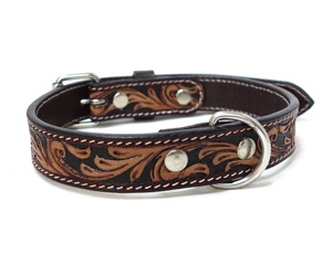 Hot Sale Latest Handmade Genuine Leather Dog Collar Blue Western Fashionable Floral Neck Band Rivet Cotton <b>Braiding</b> Wholesale - Product Image 5
