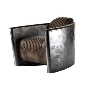 Sillón Aviador Europeo de Lujo Moderno, Conjunto de Asientos para Sala de Estar de Cuero Genuino Color Café, Estructura de Madera, Estilo Urbano Elegante - Product Image 1