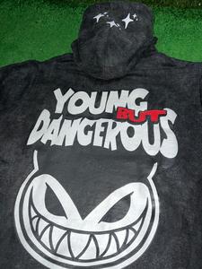 เสื้อมีฮู้ดแบบมีซิปสีเทาผ้าฝ้ายเฮฟวี่เวทสไตล์วินเทจผ้าปะติดแบบเย็บปะติด - Product Image 4