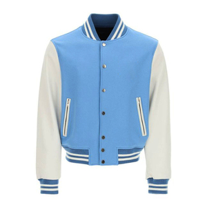Veste de sport bleu clair pour homme avec manches blanches, style preppy, col rabattu, fermeture boutonnée, coupe classique, vêtement de printemps - Product Image 4
