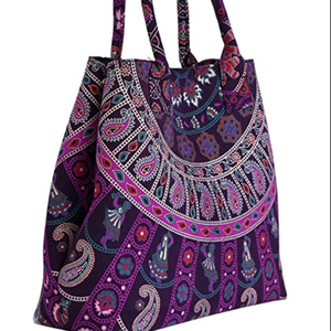 Fashionable Designer Cotton Women's Tote Handbag Multi-Coloured Embroidery and Mirror Work Shoulder Bag - Product Image 1