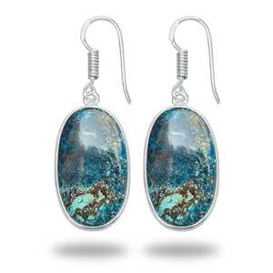 Boucles d'oreilles pendantes en argent massif plaqué laiton de haute qualité, pierres précieuses azurite de forme mixte, fabrication artisanale, bijoux fins pour elle - Product Image 6