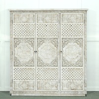 Armoire de chambre en bois de manguier massif durable, trois portes, tringle à vêtements, étagères réglables, mobilier rustique pour la maison