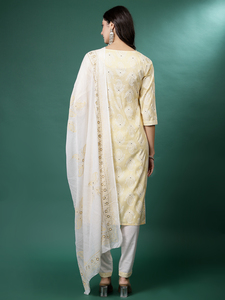 Ensemble Kurta et Pantalon Droit Brodé en Coton Pur de Qualité Export pour Femme, Style Ethnique Exclusif, avec Dupatta Rama - Product Image 3