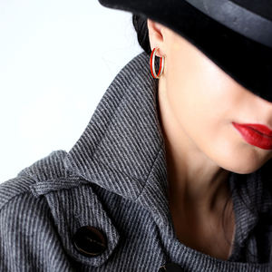 Pendientes de aro de piedra CZ transparente de esmalte rojo turco hecho a mano al por mayor joyería de plata esterlina 925 - Product Image 6