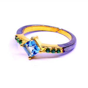 Shining <b>Sterling</b> <b>Silver</b> 925 Blue Topaz Tsavorite Gemstones Vintage Style Fashion Finger <b>Adjustable</b> <b>Ring</b> - Product Image 3