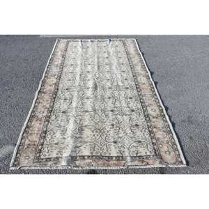 Vintage 5 X 8.2ft Tapis Turc Beige Marron Classique Grande Surface Laine Latex Support Rectangulaire Abstrait Motif Couloir pour Chambres - Product Image 1