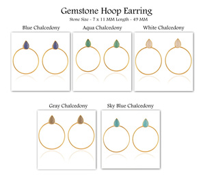 Grande boucle d'oreille de déclaration géométrique à la mode, coupe de briolette en forme de poire, calcédoine bleu ciel, cerceau plaqué or, boucles d'oreilles bali, bijoux pour femmes - Product Image 3