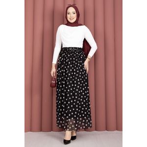 Black Polka Dot Chiffon Tulle Summer Wrap Straight <b>Skirt</b> with <b>Elastic</b> Waist Digital Printed Spandex Material Plain Style - Product Image 4