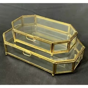 Boîte de rangement pour bijoux en verre avec cadre en métal doré et or rose, organisateur de rangement pour la maison, pour les bijoux de femmes - Product Image 3