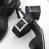 [JSHOE] Sandales pour femmes, style urbain décontracté, en cuir de vachette extensible, talon épais romantique orné de bijoux