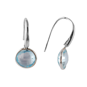 Pendientes clásicos únicos 925 plata esterlina Topacio Azul piedra bisel ajuste pendiente para mujer - Product Image 1