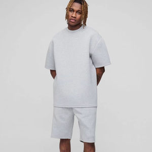 2025 produit tendance ensembles de shorts et de t-shirts 100% coton Logo personnalisé surdimensionné tenue décontracté ensemble double pour hommes - Product Image 1