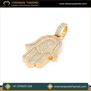 แฮมซาทำจากทองคำแข็ง10K จี้ศาสนาสำหรับแล็ปปลูกเพชรฮิบฮอปเครื่องประดับสำหรับทุกเพศดีไซน์ตามสั่ง - Product Image 3