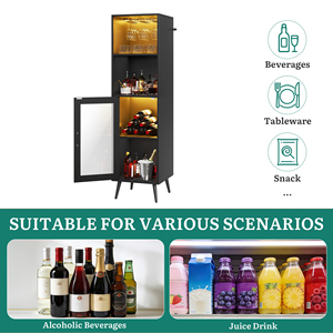 Armoire à bar haute noire moderne avec éclairage LED, porte en verre, rangement pour spiritueux, armoire à <span class=keywords><strong>vin</strong></span> autoportante pour salle à manger - Product Image 3