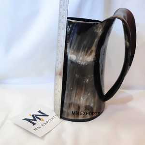Taza de cuerno pulido con asa Tankard de cuerno para Ale & Mead Tribal Taza de cuerno tallado - Product Image 4