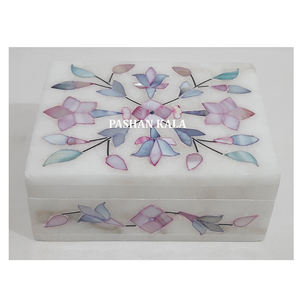 Hermosa incrustación de mármol blanco de última producción con exclusivo joyero de colores mezclados de arte floral hecho a mano para regalos de boda - Product Image 1