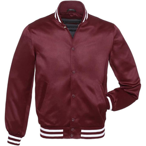 Veste universitaire unie violette en gros, veste bomber en satin pour hommes, col et poignets en tricot côtelé - Product Image 5