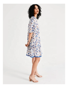 Handcrafted Hot Cotton Printed Short Sleeves Regular Fit O-<b>neck</b> <b>Tie</b> up at Neckline All-over Floral Print Outdoor Leisure - Product Image 6