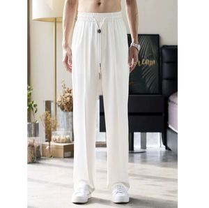 OEM Custom Logo Embroidery Printed Design <b>Men's</b> High Autumn Ice Silk Straight Pants Black Retro Versatile Sports Sweatpants - Product Image 5