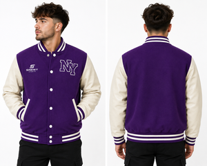 SINEWY Men's <b>Purple</b> Varsity Jacket With NY Embroidery Preppy Style Turn-down Collar Regular Fit Autumn Wear - Product Image 6