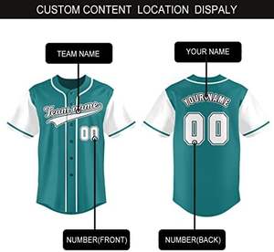 New <b>Teal</b> Button-Down Baseball Jersey with Personalized Name & Number Printed Sports Uniform for Men & Women for Softball Players - Product Image 2