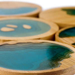 Posavasos redondo de resina epoxi y bambú con olas del océano, productos ecológicos hechos en Vietnam, decoración de mesa al por mayor - Product Image 4