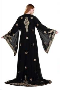 Black Embroidered Modest Georgette <b>Kaftan</b> Dress XS-XXL Open Abaya for <b>Women</b> Breathable and ODM Supply - Product Image 2