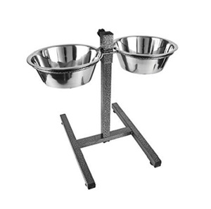 Bols doubles pour chien en acier inoxydable poli argenté avec support, bols de nourriture de qualité supérieure, vente chaude - Product Image 1