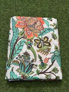 ผ้าคอตตอน100% จากช่างฝีมือผ้าพิมพ์ลายดอกไม้สีขาวเนื้อผ้าอินเดียสไตล์โบโฮสำหรับชุดผ้าม่านวัสดุทำด้วยมือ - Product Image 3