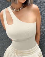 Body sculptant sexy asymétrique à une épaule pour femme, effet ventre plat, sans manches