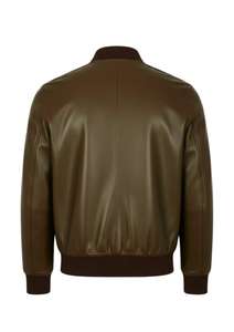 Veste bomber en cuir véritable pour homme avec col côtelé, design classique à boutons sur le devant - Product Image 5