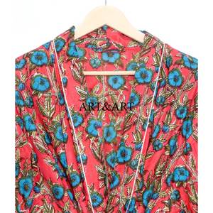 Bata de baño tipo kimono de algodón acolchado con estampado artesanal de elefantes, sexy, para mujer, ropa de dormir de verano con logo frontal - Product Image 4