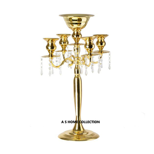 Wedding and Party Use Decorative Indian Handcrafted Metal Gold Shiny Finished Vintage Design Five Branch Candelabra - Product Image 4