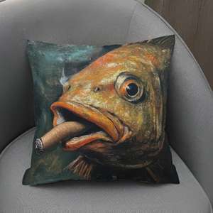 Almohada con estampado abstracto de pez ahumado - Diseño moderno con efecto de humo, 18"x18" - 45x45 cm - Product Image 1