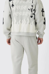 Fabricant personnalisé, survêtement à double taille, survêtement avec impression bouffante, sweat à capuche et pantalon de survêtement évasé, ensemble baggy, survêtement surdimensionné - Product Image 4