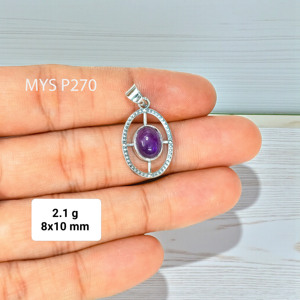 Collar con Colgante Boho de Plata de Ley 925 Hecho a Mano con Incrustaciones de Amatista en Engaste de Bisel para Regalos de Boda o Fiestas - Product Image 1