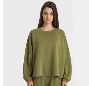 Jersey informal teñido liso de invierno con cuello redondo verde, blanco y negro, sudadera de ajuste Regular para mujer - Product Image 1