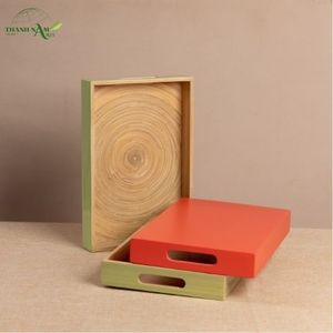 Bandeja de Bambú Hecha a Mano, Ecológica, Duradera, con Acabado Lacado, Apta para Alimentos, Ligera, Portátil, Diseño Personalizable, Artesanal - Product Image 4