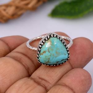 แหวนแต่งงานเงินแท้ประดับเทอร์ควอยซ์คิงแมน สไตล์โบฮีเมียนตะวันตกเฉียงใต้ งานฝีมือประณีต ของขวัญวินเทจสำหรับเขา - Product Image 6