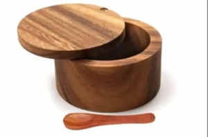 Bol à sel en bois de qualité supérieure avec couvercle Récipient à épices en bois naturel pour pot de stockage d'assaisonnement d'herbes de cuisine - Product Image 4