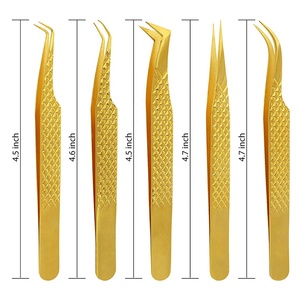 Ensemble professionnel de 5 pinces à épiler en acier inoxydable doré pour extensions de cils, outils de beauté pour volume, droites, courbées, applicateur 45/90, 10 mm - Product Image 5