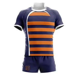Uniforme de Rugby profesional ligero Tela de secado rápido Logotipo impreso personalizado Diseño de manga corta Ajuste cómodo Entrenamiento de verano - Product Image 1