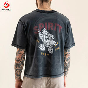 T-shirt graphique en coton surdimensionné pour hommes DTG imprimé T-shirt streetwear délavé - Product Image 1