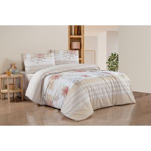 Ensemble de housse de couette Bella Home Mona Beige, neuf, en boîte, motif floral, taille double, avec techniques de patchwork - Product Image 1