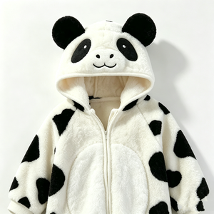 Combinaison bébé en peluche panda noir et blanc personnalisée, combinaison bébé à capuche en polaire panda, combinaison de costume animal panda pour nouveau-né - Product Image 1