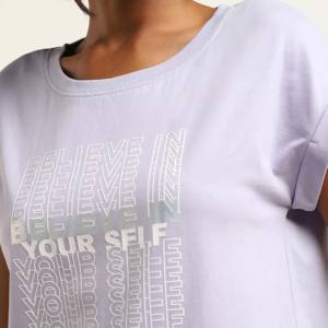 Grande taille respirant femme t-shirts en couleur verte goutte épaule O cou coton fait demi-manches Street Wear chemises - Product Image 3